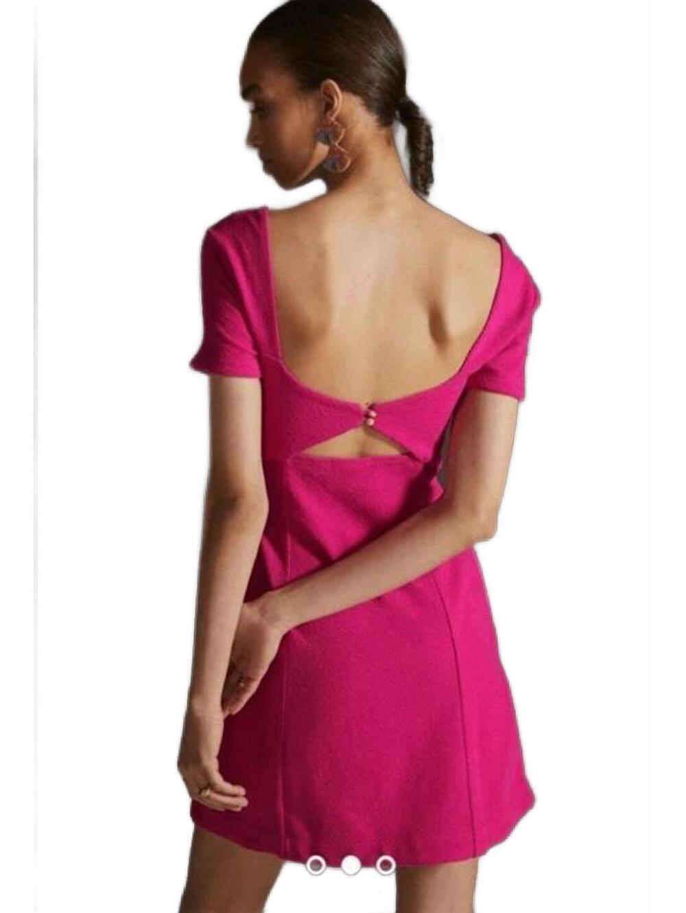 Anthropologie Maeve Pink Cut Out Textured Mini Dress Small Open Back Knit - Picture 3 of 8